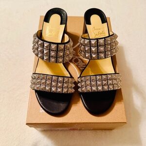 Christian Louboutin Myriadiam 55 Black and Silver Studded Sandals
